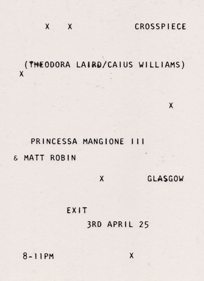 Crosspiece (Theodora Laird/Caius Williams) x Princessa Mangione III & Matt Robin