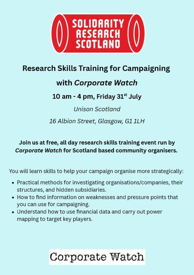 Research Skills Training for Campaigning: With Corporate Watch and Solidarity Research Scotland