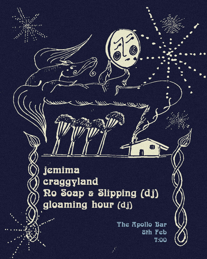 Jemima, Craggyland, Gloaming Hour (DJ), Slipping and No Soap (DJs)