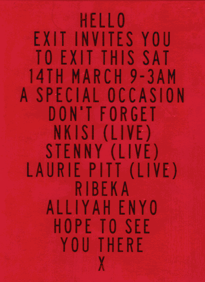 DON'T FORGET TO EXIT ~ Nkisi (Live), Stenny (Live), Laurie Pitt (Live), Ribeka, Alliyah Enyo