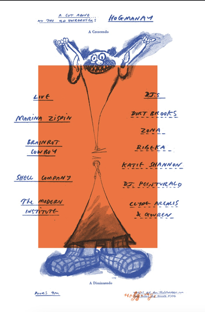 LIVE: Marina Zispin, Brainrot Cowboy, Shell Company, The Modern Institute  DJ: Dirt Brooks, Zona, Ribeka, Katie Shannon, DJ Peinturalo, Clyde Arcalis & Gouren